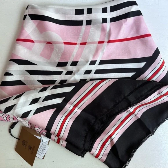 BURBERRY TB Monogram Heritage Square Silk Scarf in Bubblegum Pink - Picture 6 of 11